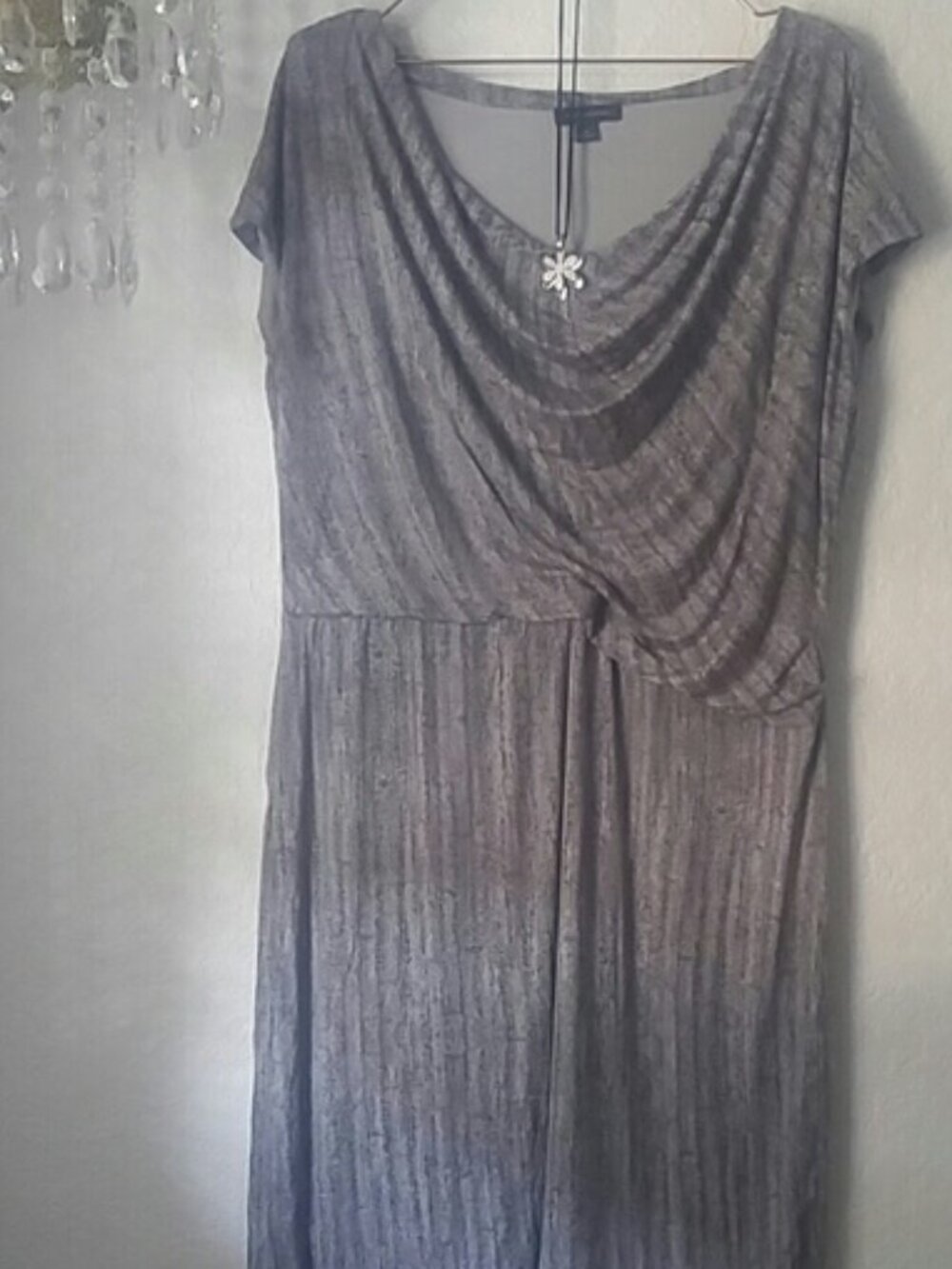 H by Halston SZ16 Midi Cowl Neck Short Cap Sleeves Elastic Waistband Lined Dress